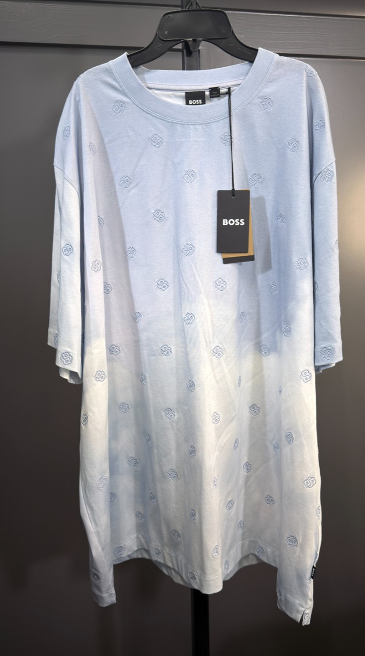 Hugo Boss Monogram Print T-Shirt Pastel Blue Short Sleeve 3XL NWT